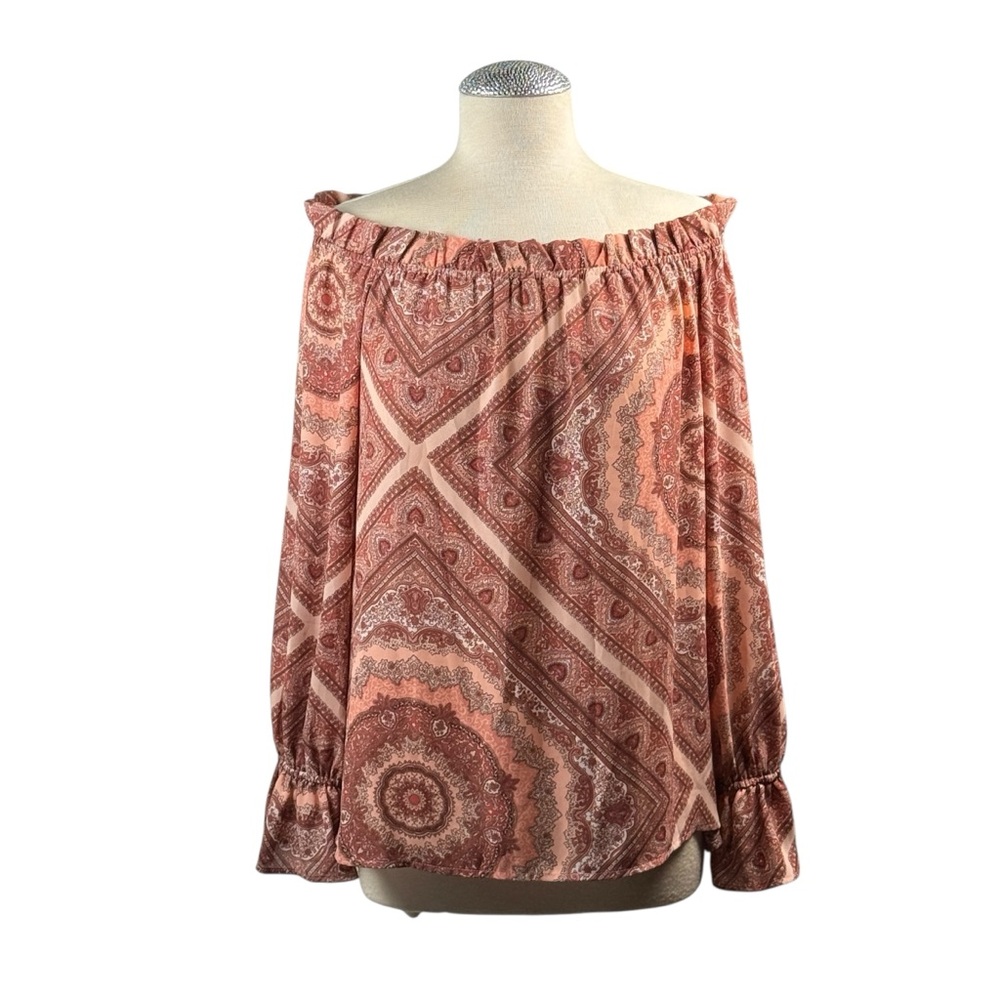 Belle Sky‎ Orange Ruffled Blouse Relaxed Fit